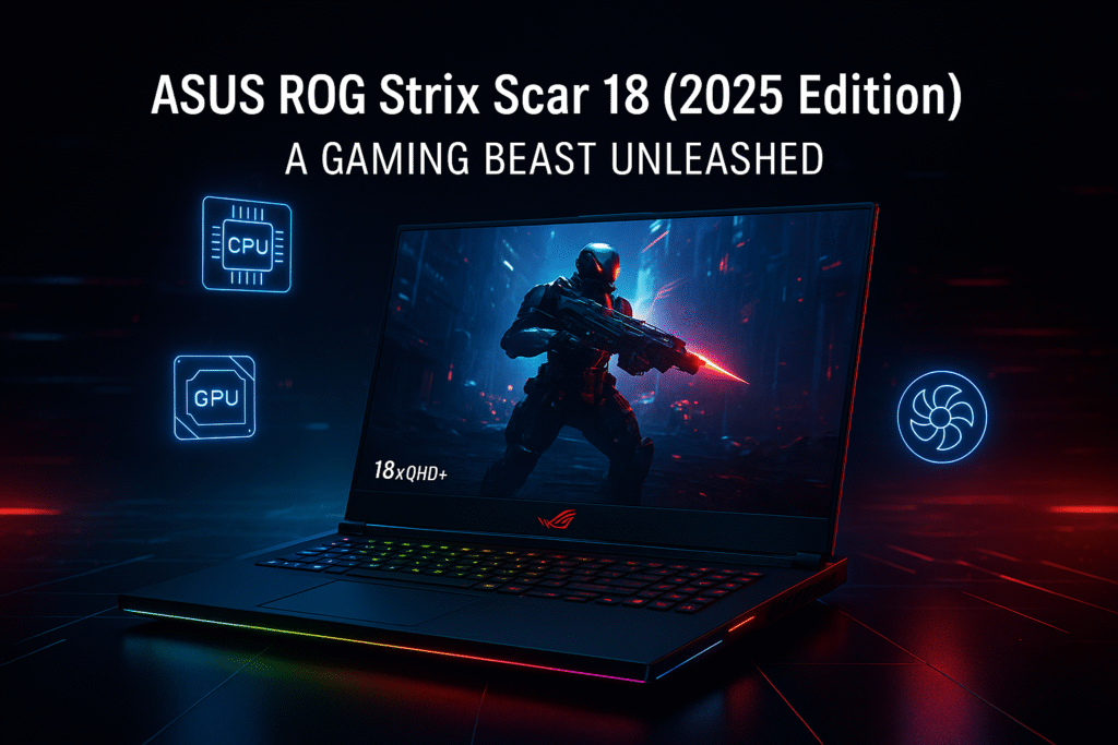 ASUS ROG Strix Scar 18 2025 Edition gaming laptop with RGB keyboard and RTX 4090
