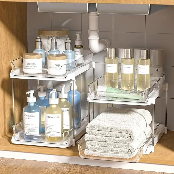 Under-Sink Storage Racks - Best for cleaning supplies and bathroom products